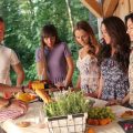 Outdoor, outside. People on the picnic